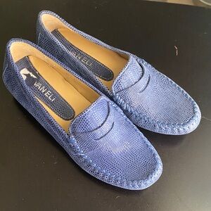 Vaneli Royal Blue Lizard-Embossed Penny Loafers